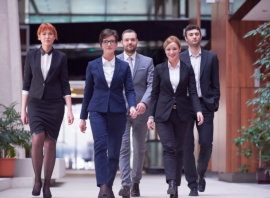 group of professionals walking